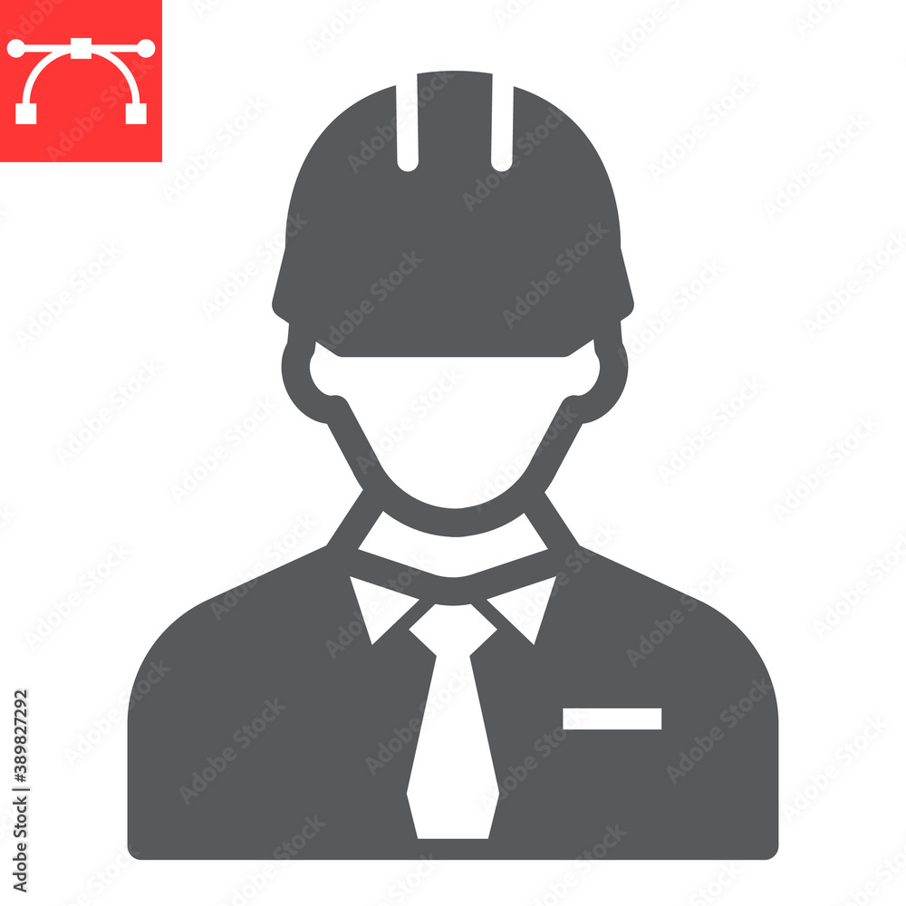 Builder glyph icon, construction worker and repairman, engineer sign vector graphics, editable stroke solid icon, eps 10.