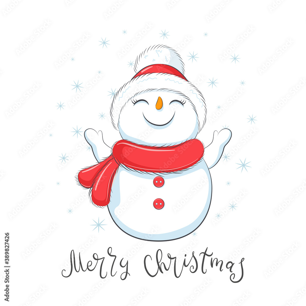 Cute cheerful snowmen with snowflakes Cute cheerful snowmen with snowflakes