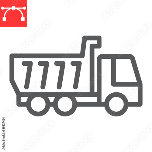 Tipper truck line icon, construction and industry, truck sign vector graphics, editable stroke linear icon, eps 10.