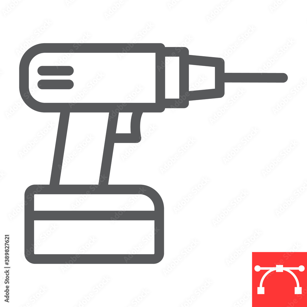 Drill line icon, construction and industry, electric drill sign vector graphics, editable stroke linear icon, eps 10. Drill line icon, construction and industry, electric drill sign vector graphics, editable stroke linear icon, eps 10.