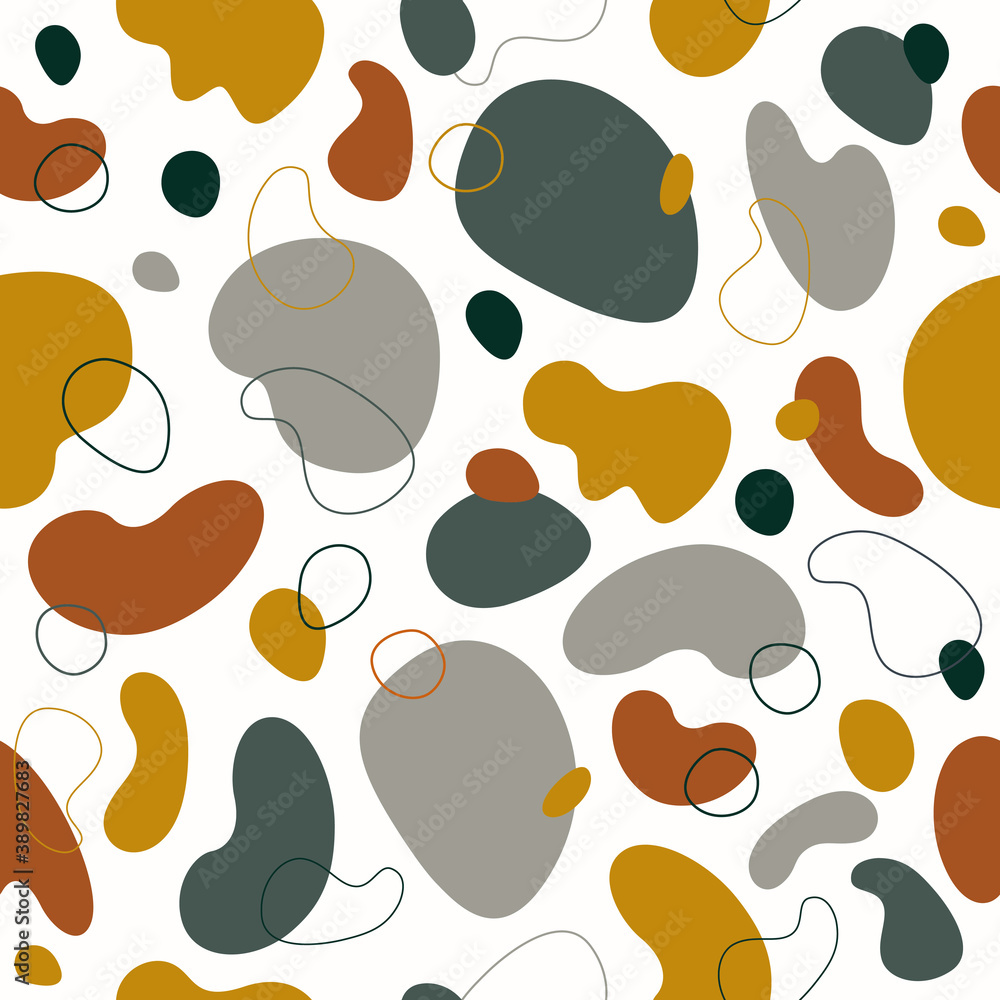 Fototapeta premium Vector abstract seamless pattern with organic geometric shapes on white background. Modern hand drawn design for textile, wallpaper, clothes, wrapping paper, web, stories