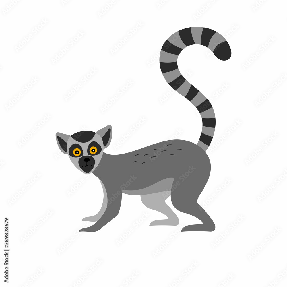 Cute lemur monkey in flat style on white background. Cute lemur monkey in flat style on white background.