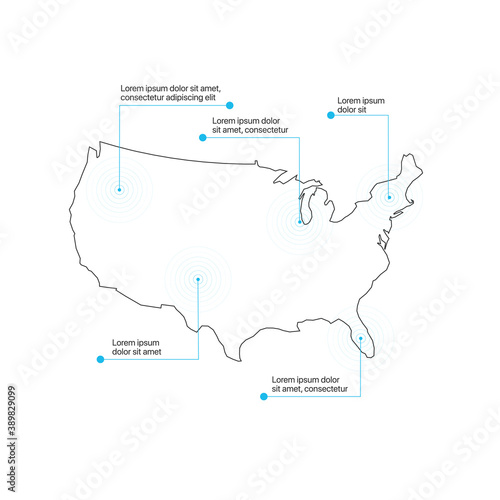 Linear contour USA map info...