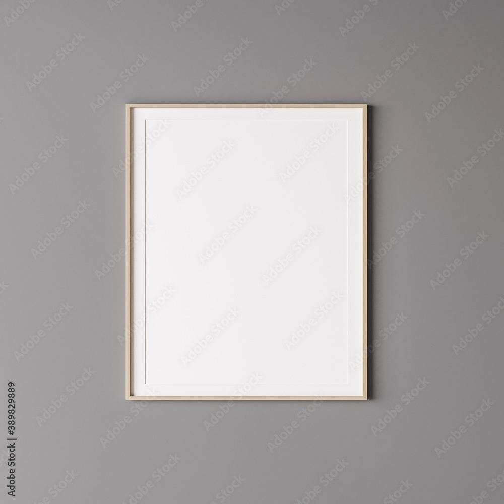 Wooden vertical frame mockup on gray wall. 3d render.
Wooden vertical frame mockup on gray wall. 3d render.