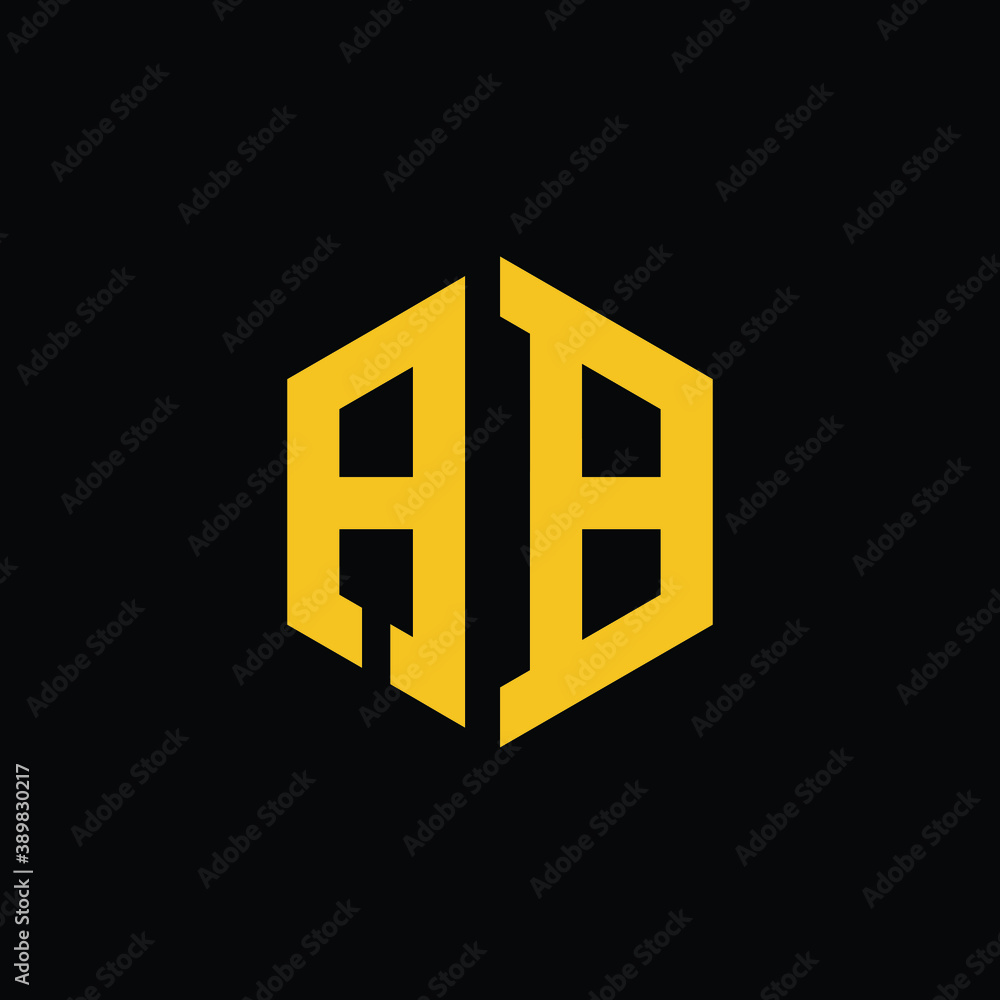 illustration modern A,B or B,A golden hexagon logo design vector - obrazy, fototapety, plakaty 