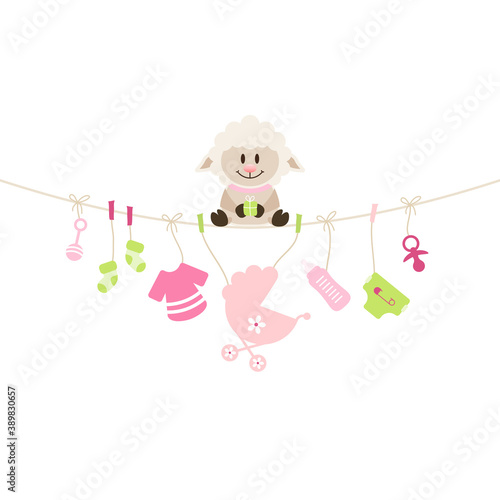 Schaf Und Hängende Babyicons Mädchen Pink Grün