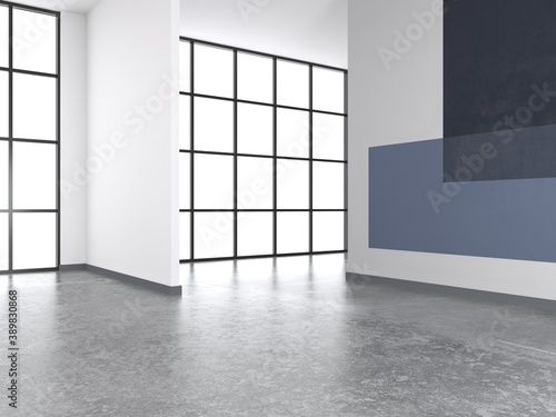 Empty interionr with concrete floor and window. Perspective view. 3d render
