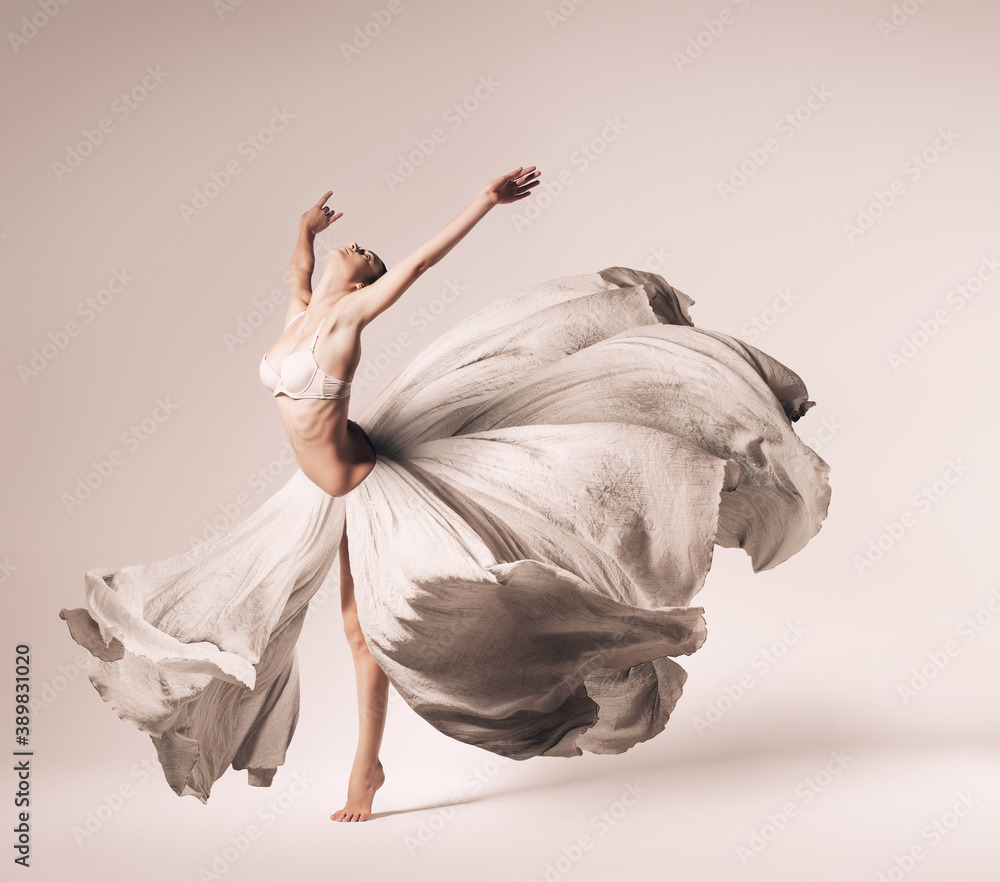 Naklejka premium ballerina dancing in flowing dress