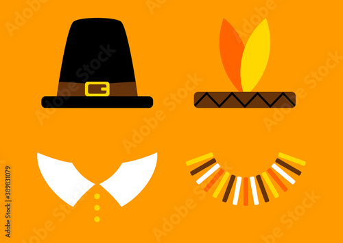 Karte Thanksgiving Abstrakter Pilger Und Indianer Orange