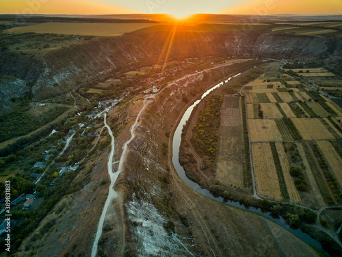 Aerial view of a Butuceni village. Old Orhei is a historical and archaeological complex in the eponymous natural and cultural reserve of Republic of Moldova. photo