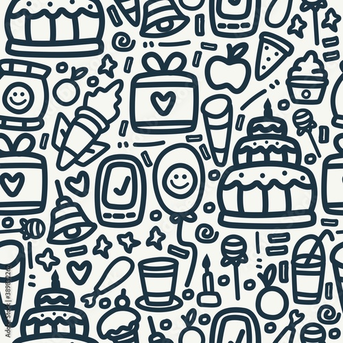 birthdaay cartoon kawaii doodle pattern designs for stickers  backgrounds  wallpapers  clothes  decorations and more