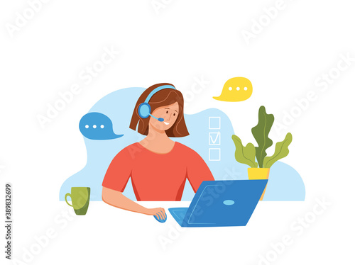 Call center operator vector illustration. Customer online support manager woman