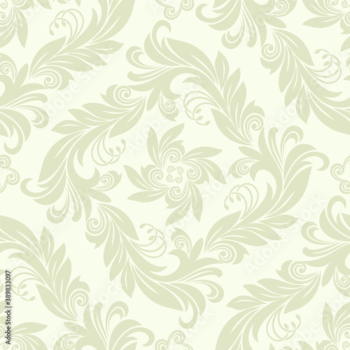 Seamless light background with beige pattern in baroque style. Vector retro illustration. Ideal for printing on fabric or paper for wallpapers  textile  wrapping. 