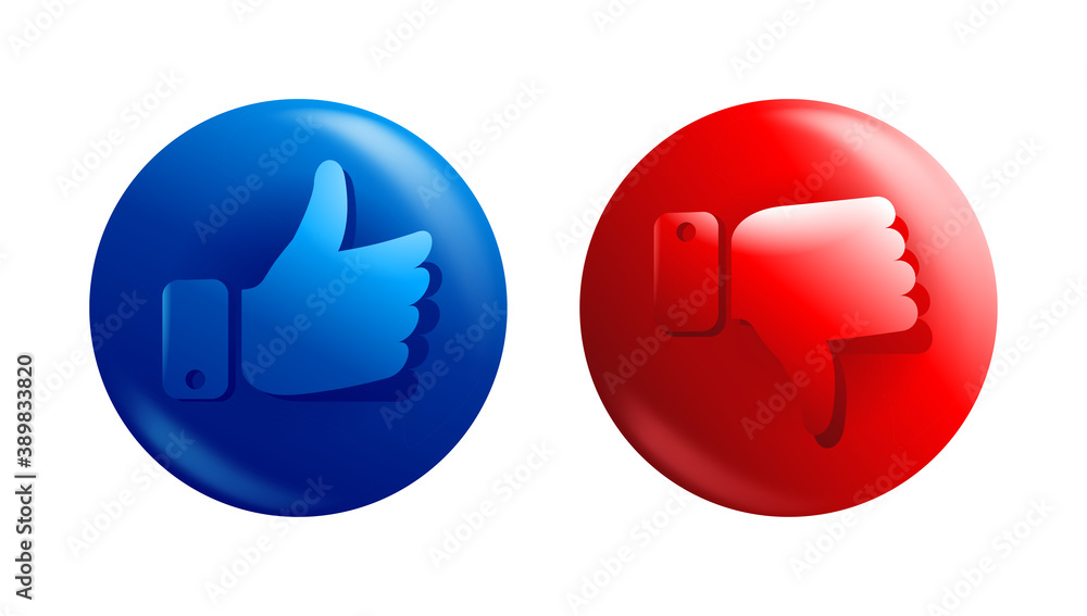 Like and dislike 3D icon - positive and negative sign with thumbs up and down - isolated vector pictograms Like and dislike 3D icon - positive and negative sign with thumbs up and down - isolated vector pictograms