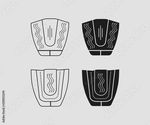 Surfing Dry Bag,Boardshorts,Rash Guard,Boots,Earplugs,Fins,Leash,Poncho,Watch,WaxTraction Pad, Surfboard Bag,Surfboard,Waterproof Camera,Wetsuit,Gloves,Hoods Vector Design Illustration Icon Symbol
