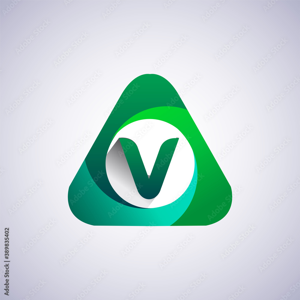 Logo V letter, green colored in the triangle shape, Vector design template elements for your Business or company identity. Logo V letter, green colored in the triangle shape, Vector design template elements for your Business or company identity.