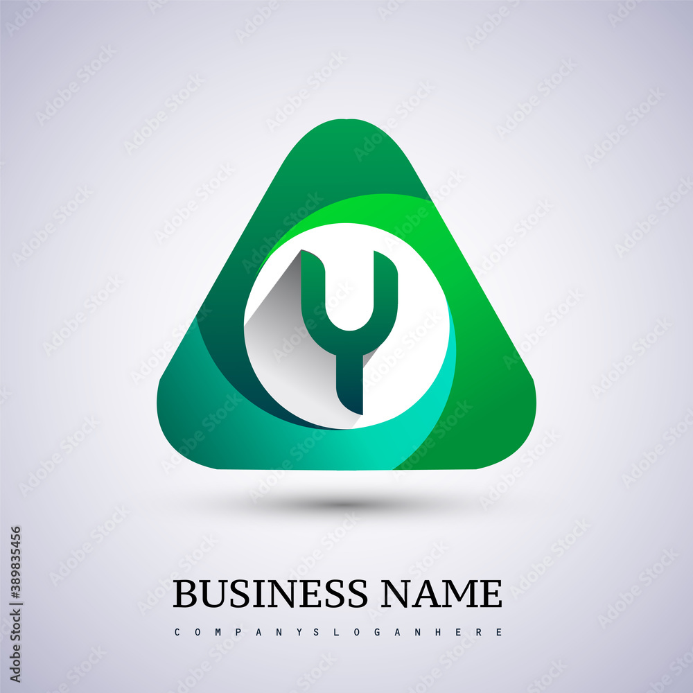 Logo Y letter, green colored in the triangle shape, Vector design template elements for your Business or company identity. Logo Y letter, green colored in the triangle shape, Vector design template elements for your Business or company identity.