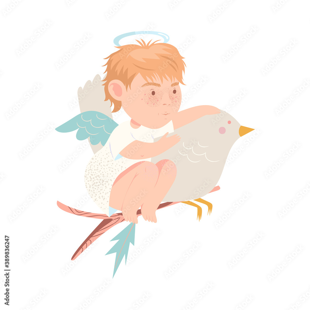 Funny Baby Angel with Nimbus and Wings Vector Illustration Funny Baby Angel with Nimbus and Wings Vector Illustration