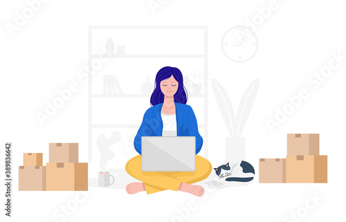 Work from home concept, Happy woman selling products online at home.