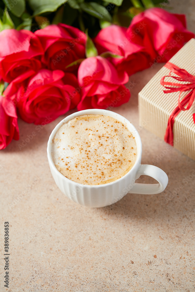 coffee on St. Valentine's day, stone surface coffee on St. Valentine's day, stone surface