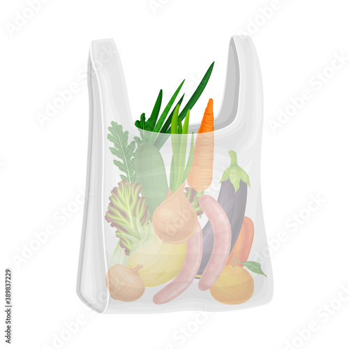Shopping Bag Full of Food and Products from Grocery Market Vector Illustration