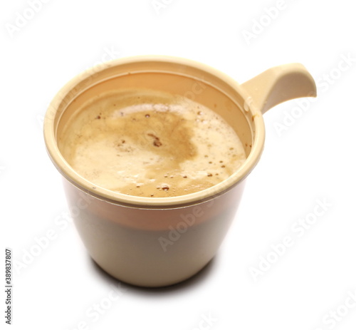 Full plastic cup of coffee isolated on white background