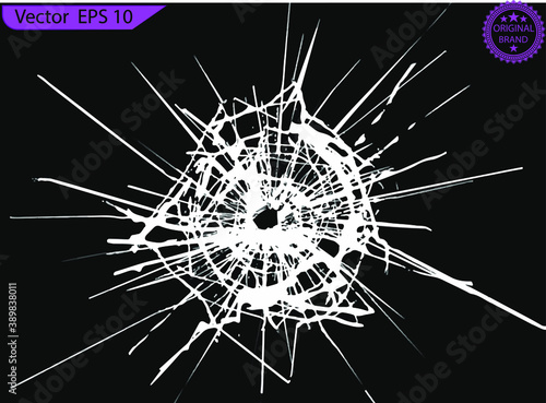 Broken cracked Glass on black. Broken glass texture. cracked glass effect, broken glass, cracked windows, cracked mirror or wall. EPS 10. Vector illustration photo