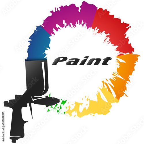Spray gun and drops of colored paint symbol for business