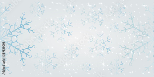 Christmas silver glitter snowflakes seamless pattern. Christmas background with place for text. Winter silver snow minimal decoration for greeting card, banner, New Year backdrop. Vector illustration