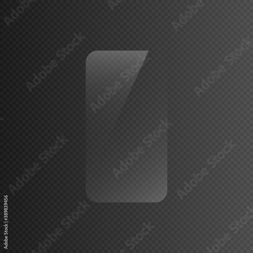 Vector glass. PNG. Phone glass, protective glass, film. Transparency, shine. Glass surface. Vector illustration.