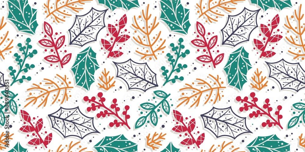 Colored seamless pattern wallpaper with leaf and branch silhouette. Seasonal autumn illustration for october, november and september design