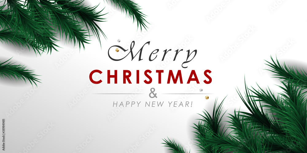 Fototapeta premium Christmas banners with decorated gold stars with branches on white background. merry christmas