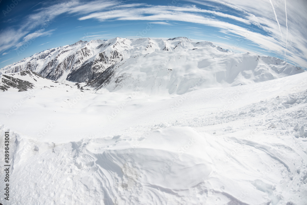 Les Menuires resort in winter. French alps in winter, snowy mountains in France