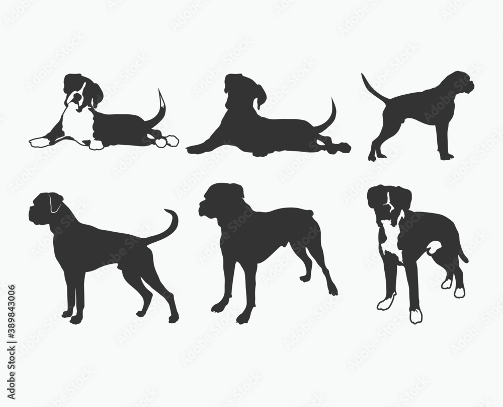 Boxer Dog Silhouettes, Dog Silhouettes, Boxer Dog