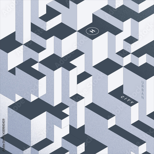 Monochrome Isometric downtown city designs. Urban city background. Modern geometric shape, good for social media post.