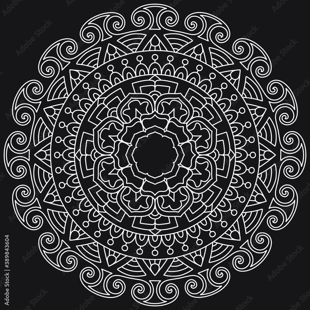 Mandala black and white illustration for coloring