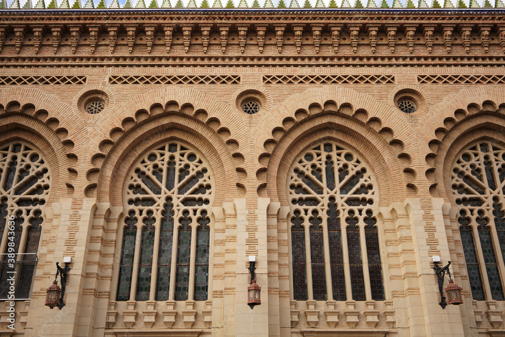 Detail of the railway station in Toledo, Spain. Neo-Mudéjar, Moorish Revival architecture.