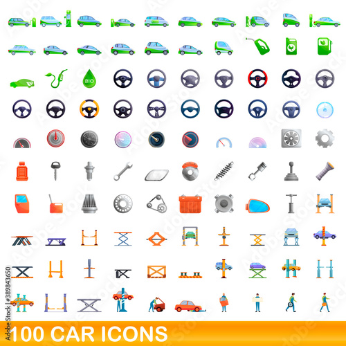 100 car icons set. Cartoon illustration of 100 car icons vector set isolated on white background