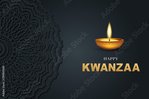 Kwanzaa banner. Traditional african american ethnic holiday design concept with a burning candle and ornament. Vector illustration.
