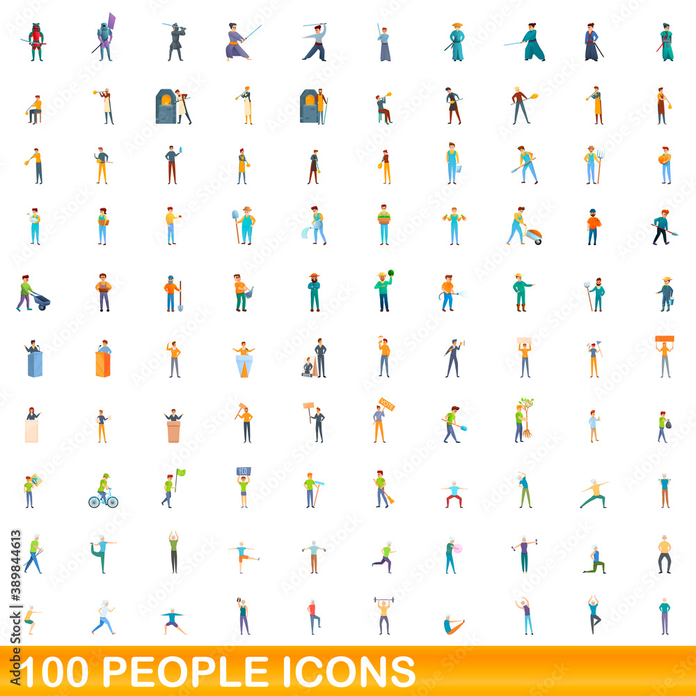 100 people icons set. Cartoon illustration of 100 people icons vector set isolated on white background