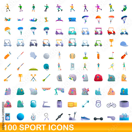 100 sport icons set. Cartoon illustration of 100 sport icons vector set isolated on white background