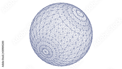 Colored 3d wireframe sphere with dots and lines. 3d rendering
