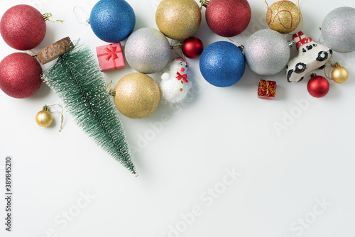 Christmas background of new year decorations on a light background. Space for text.