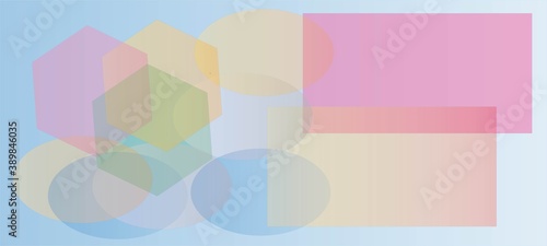 Abstract geometric pattern with translucent multicolored shapes on a soft blue background.