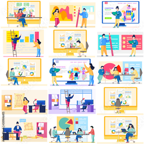 Colleagues communicate at the workplace, analyze statistical indicators. Office employees working with their laptops. Managers at work in a studio. People spend time together. Business data analysis