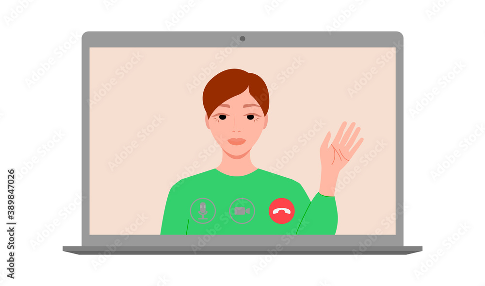Man using a video call interface. Working from home, remote online meeting. Quarantine and social distancing. Vector. Man using a video call interface. Working from home, remote online meeting. Quarantine and social distancing. Vector.