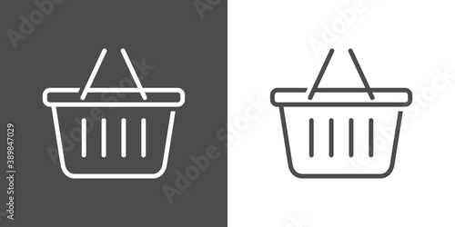 Logotipo con cesta de la compra con lineas en fondo gris y fondo blanco