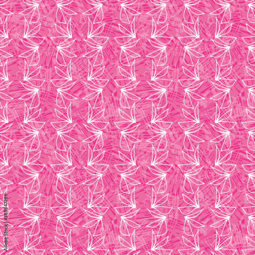 Scribbled hot pink wild meadow leaves seamless vector pattern background. Painterly canvas textured backdrop with dense rows of scribbled line art foliage. Hand drawn modern botanical all over print