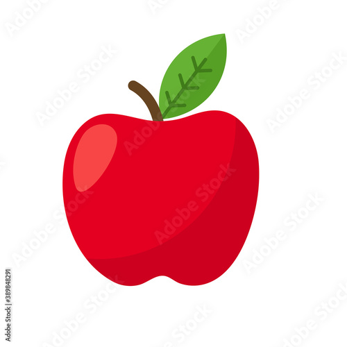 Vector red apple with green leaves on top. Weight loss fruit ideas