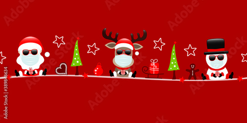 Banner Weihnachtsmann Rentier Und Schneemann Maske Mit Sonnenbrille Icons Rot